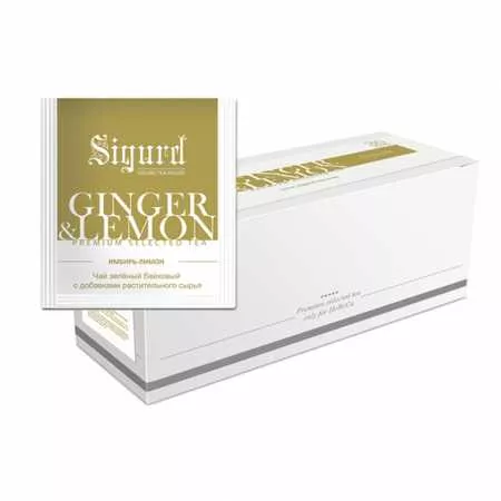 Чай Sigurd в пакетах на чашку GINGER & LEMON, зеленый имбирь и лимон, 30*2 гр
