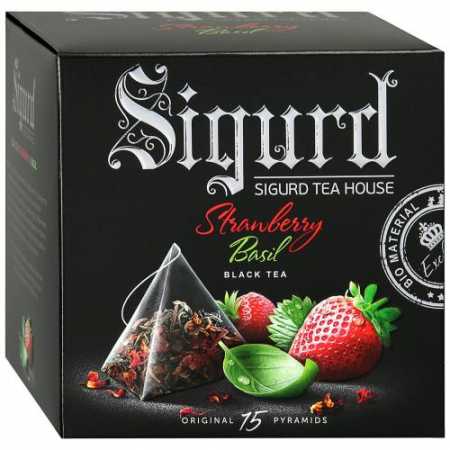 Чай Sigurd в пирамидках Black Tea Strawberry & Basil, черный, клубника-базилик, 15*2 г