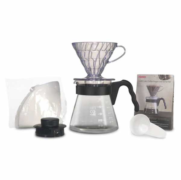 Воронка пластиковая Hario V60-02 и чайник, прозрачный