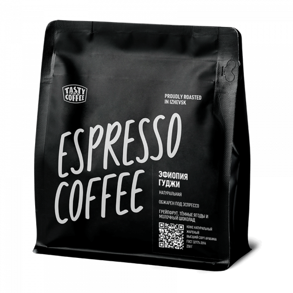 Кофе в зёрнах Tasty Coffee Эфиопия Гуджи, 100% арабика, моносорт для эспрессо, 250 гр