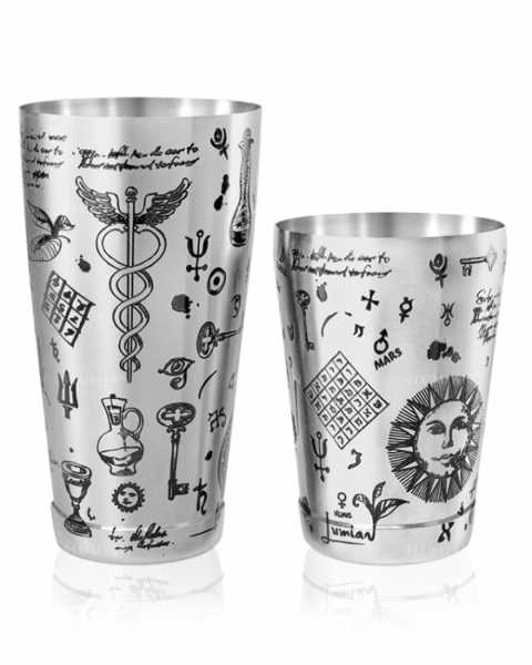 Шейкер Lumian Kenko Boston Alchemy Tin & Half Tin, 18-28 oz, серебро с гравировкой