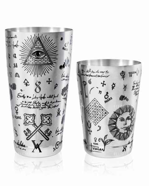 Шейкер Lumian Kenko Boston Alchemy Tin & Half Tin, 18-28 oz, серебро с гравировкой