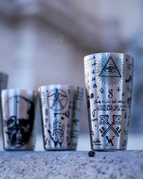 Шейкер Lumian Yokai Boston Alchemy Tin & Half Tin, 18-28 oz, серебро с гравировкой