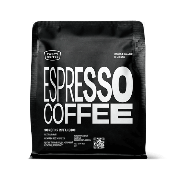 Кофе в зёрнах Tasty Coffee Эфиопия Иргачефф, 100% арабика, моносорт для эспрессо, 250 гр