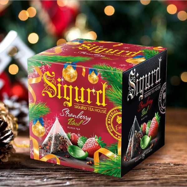 Чай Sigurd Новогодний  в пирамидках Black Tea Strawberry & Basil, черный, клубника-базилик, 15*2 г