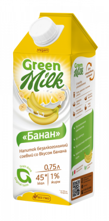 Напиток Green Milk растительный на соевой основе со вкусом Банана,  0,75л