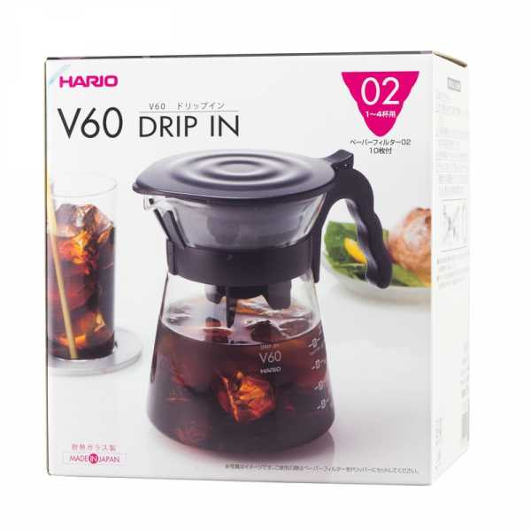 Чайник сервировочный Hario Drip-In с пластиковой ручкой черный и воронка, 700 мл, VDI-02B
