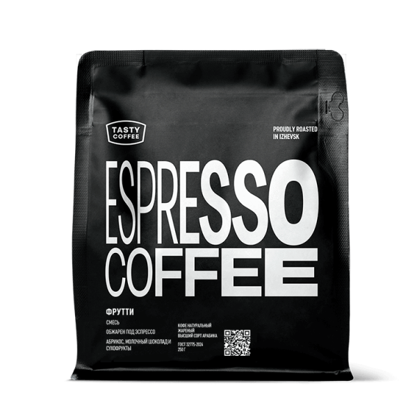 Кофе в зёрнах Tasty Coffee Фрутти, 100% арабика, смесь для эспрессо, 250 гр