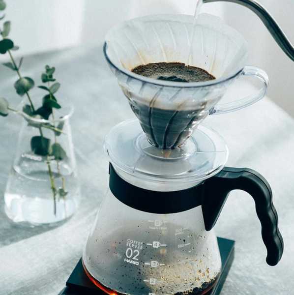Воронка пластиковая Hario V60-02 и чайник, прозрачный