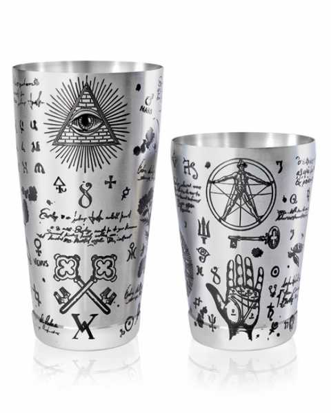 Шейкер Lumian Kenko Boston Alchemy Tin & Half Tin, 18-28 oz, серебро с гравировкой
