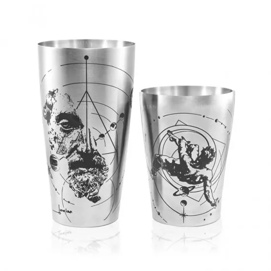 Шейкер Lumian Yokai Boston  Mythos Tin & Half Tin, 18-28 oz, серебро с гравировкой