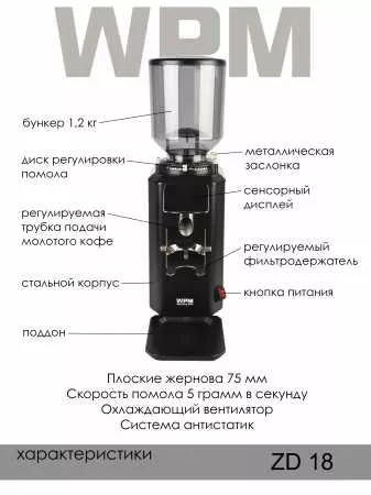 Профессиональная кофемолка WPM ZD-18, черная